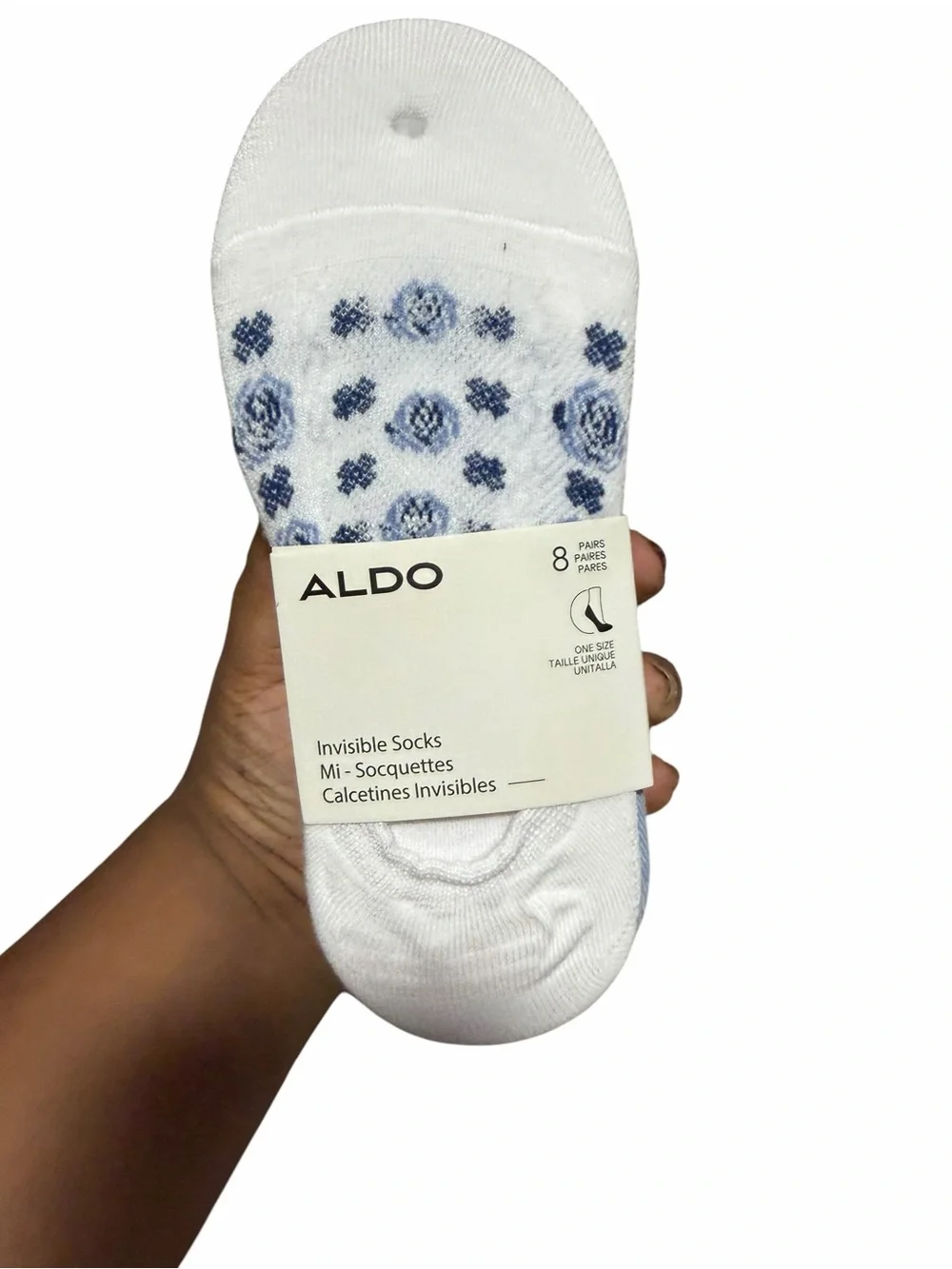 8pack ALDO White & Blue Floral Invisible Socks